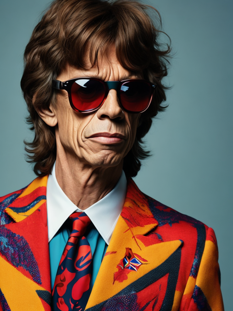Lumenor AI Image Generation mick jagger wearing brightly patterned