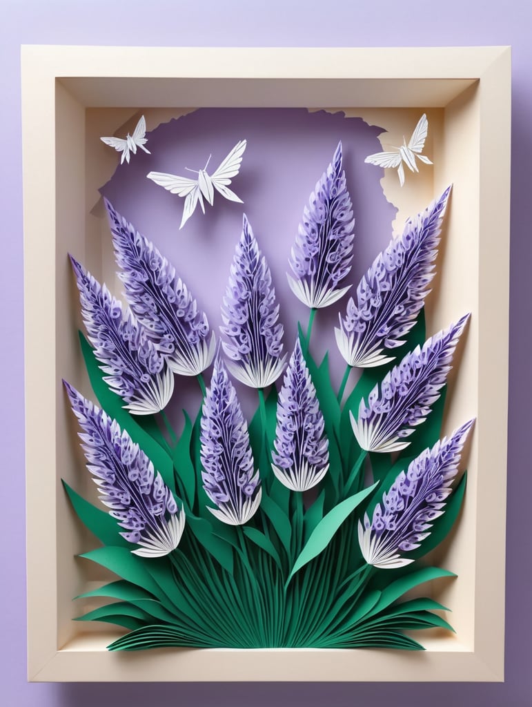 lavender flowers made of paper on a lavender background