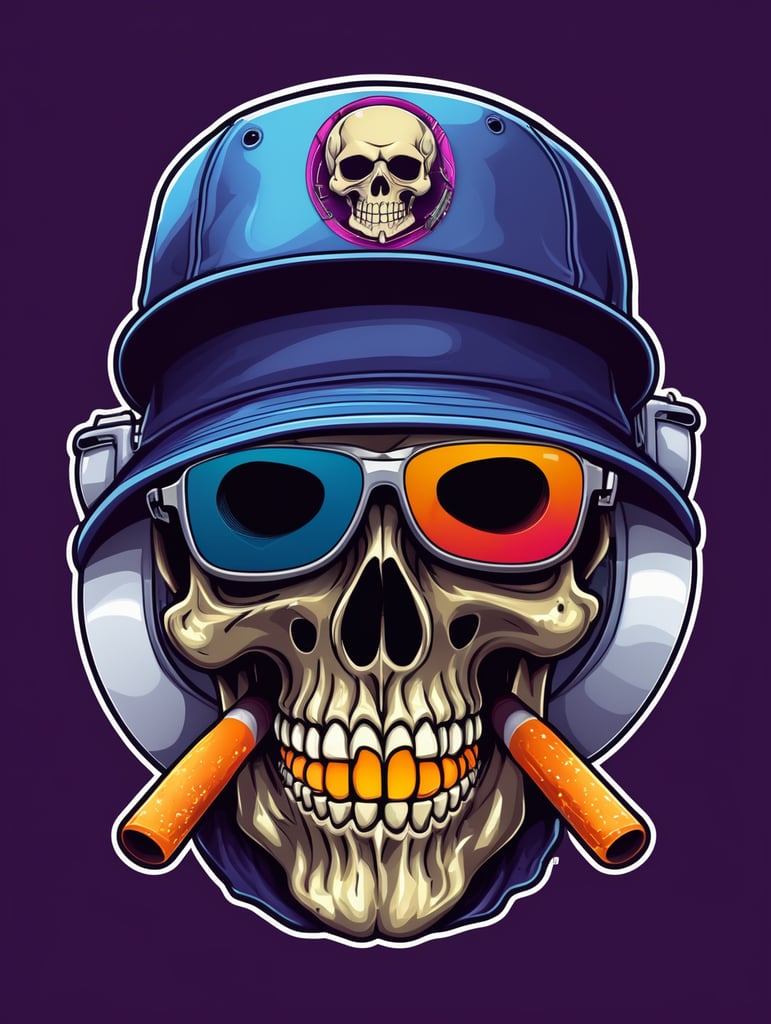 Premium Free ai Images | smoking skull wearing bucket hat logo bright ...