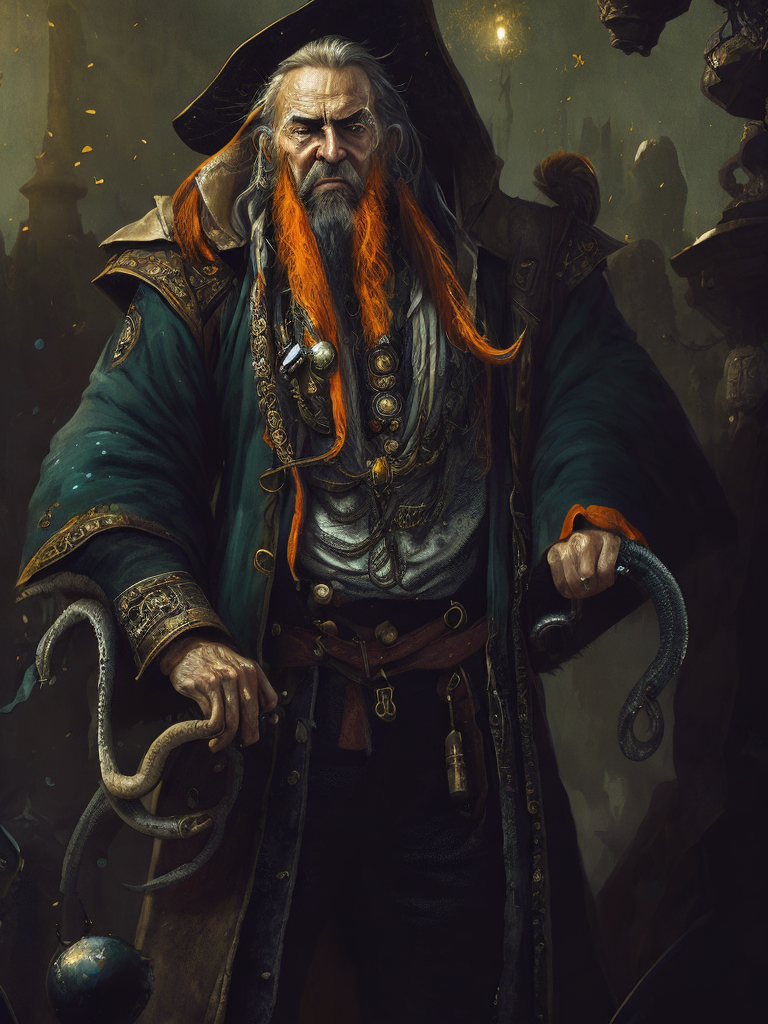 old pirate with octopus beard, dark scene, dark atmosphere, epic shot, sharp on details