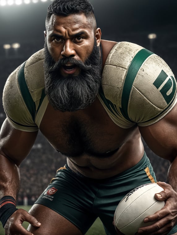 Premium Free ai Images | fijian rugby player with long beard holding ...