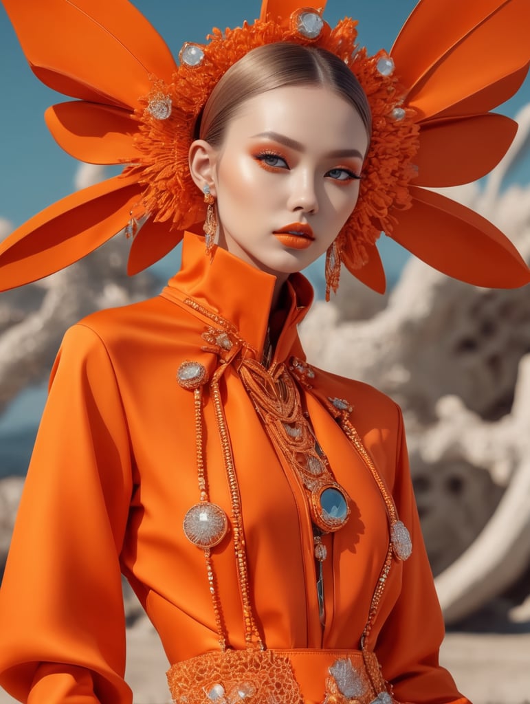 Premium Free ai Images girl in eco friendly haute couture outfit
