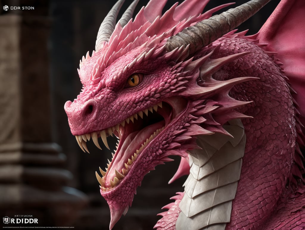 a realistic single pink dragon with extreme detail
