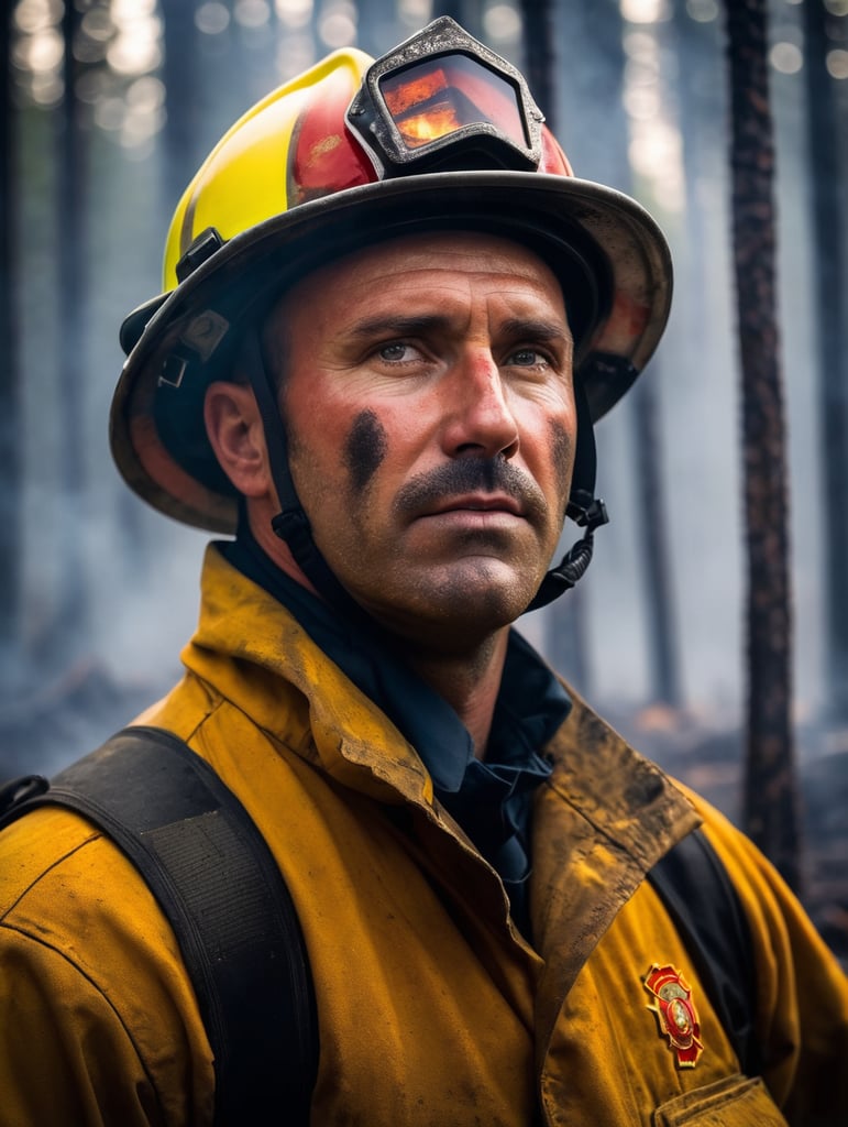 Premium Free ai Images | epic portrait of firefighter forest fire ...