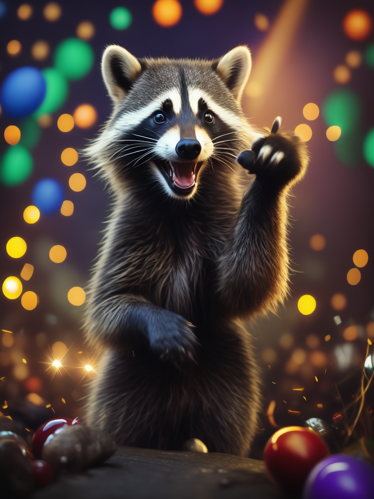 Lumenor AI Image Generation - party racoon waving