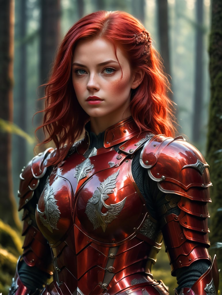 Premium Free ai Images | young beautiful girl in red armor and red hair ...