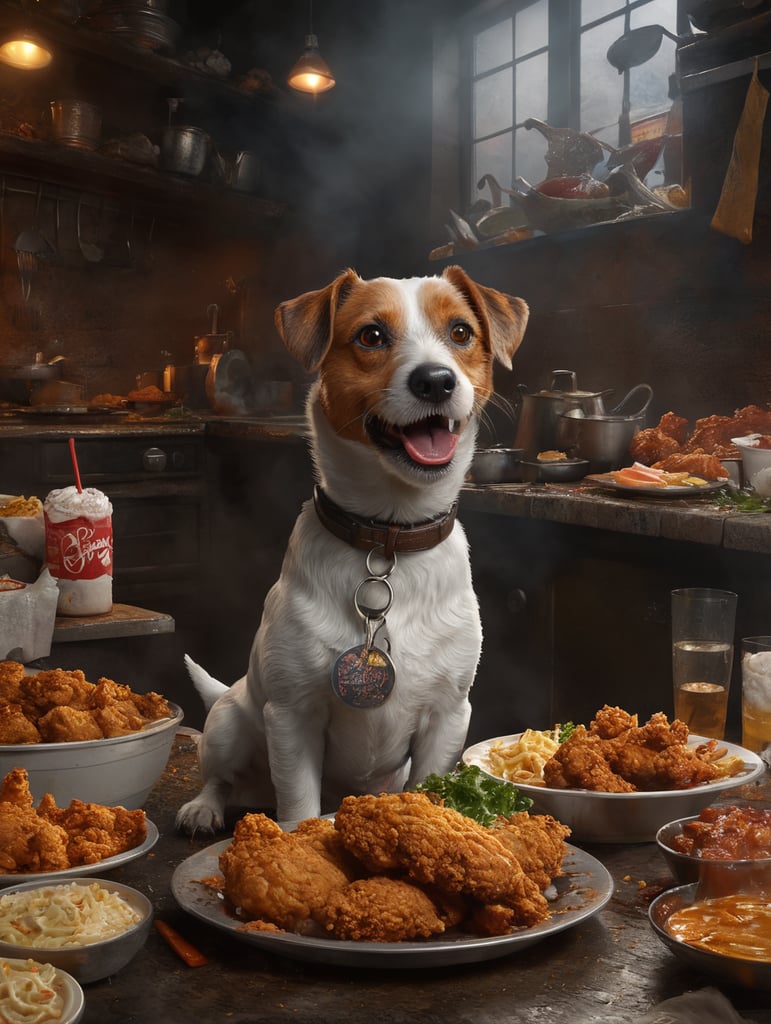 Premium Free Ai Images Jack Russell Eats Delicious Fried Chicken