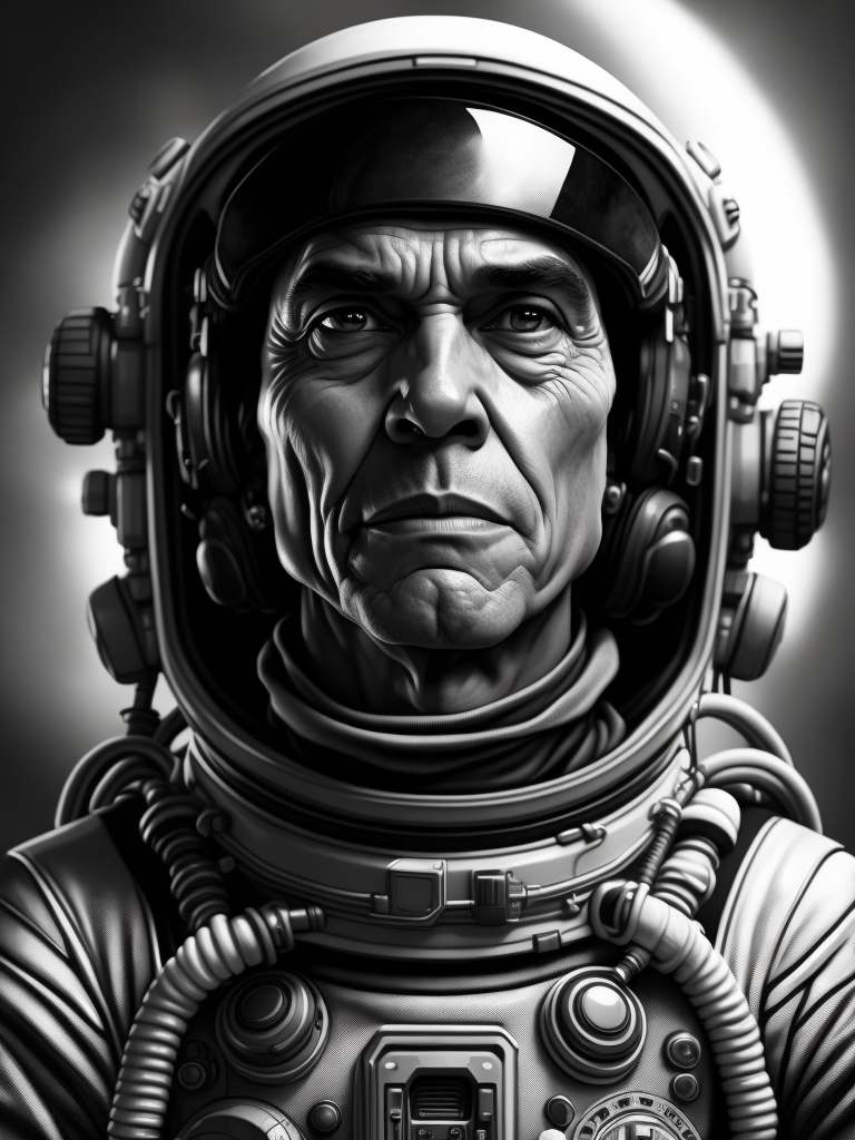 A black and white drawing of an astronaut, an ambient occlusion render by esao, cgsociety, space art, sci-fi, chillwave, ue5