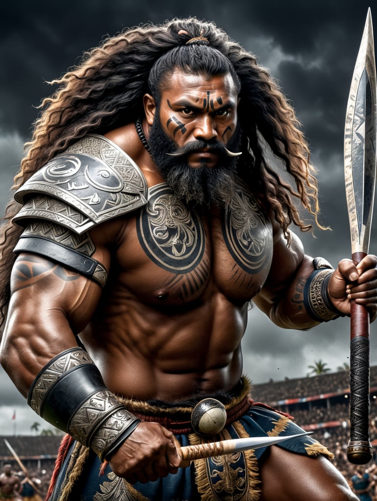 Premium Free ai Images | fearless fiji traditional warrior with long ...