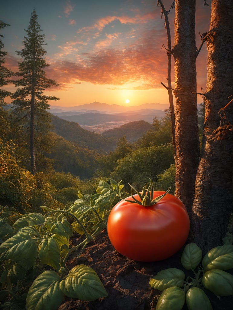 Premium Free ai Images tomato in forest in front unsharp background