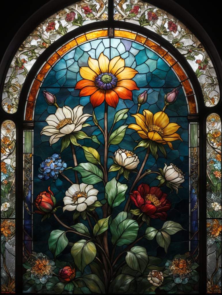 Premium Free ai Images | liberty stained glass tiffany style flower themed