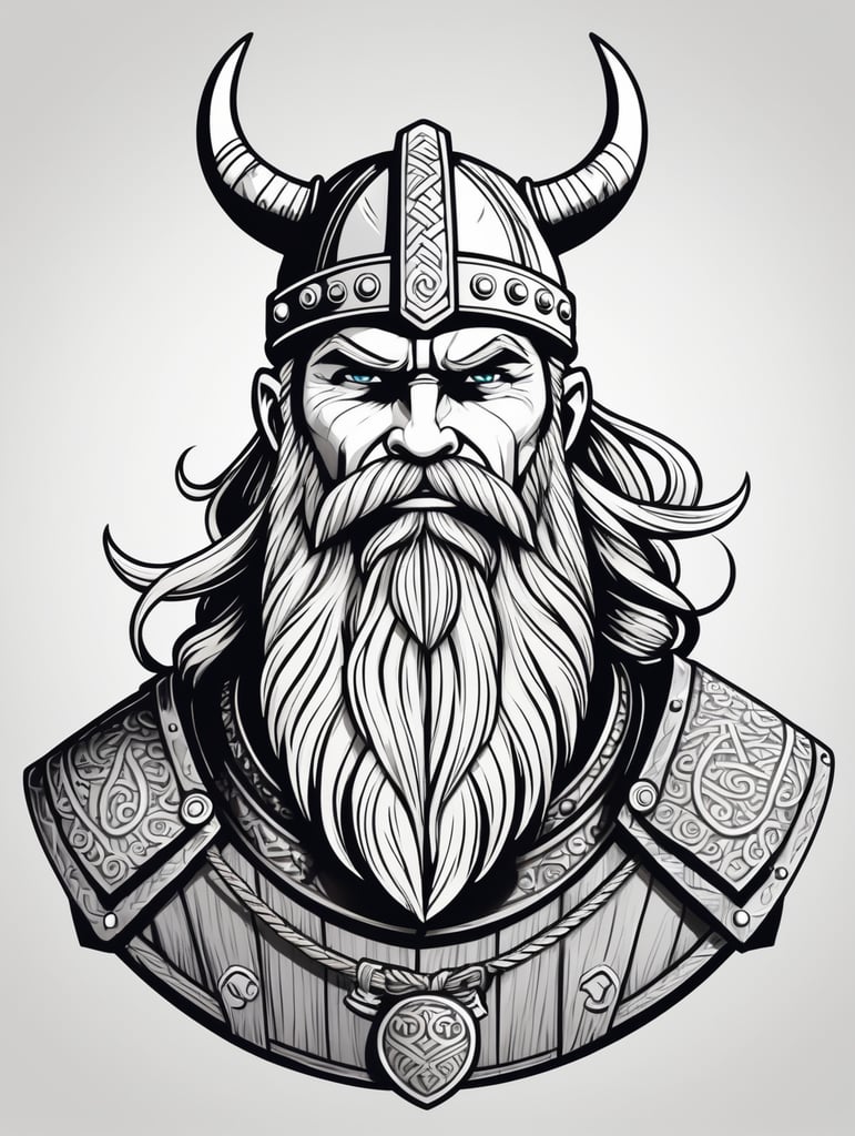draw a single viking stylistic line character with cartoon style