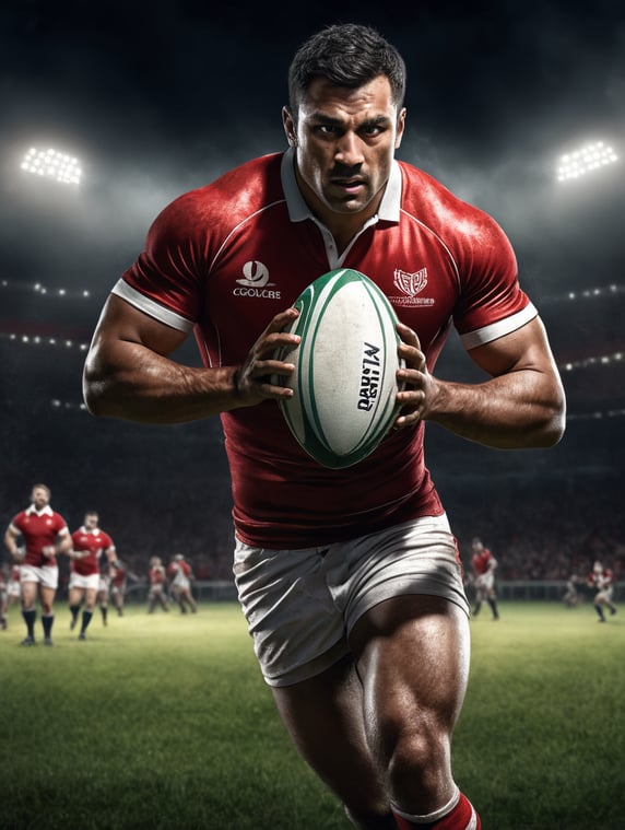 Premium Free ai Images | rugby player with square red and white shirt ...