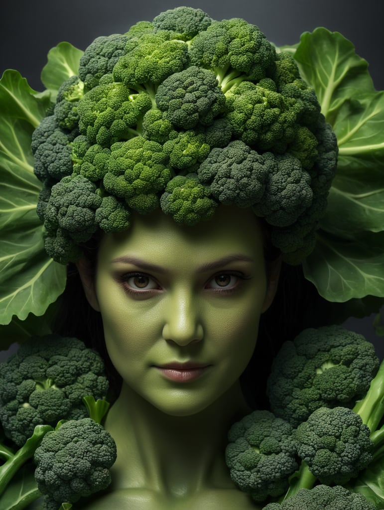 broccoli-human, broccoli, green, broccoli cute woman, no face, humanoid, faceless, whole figure