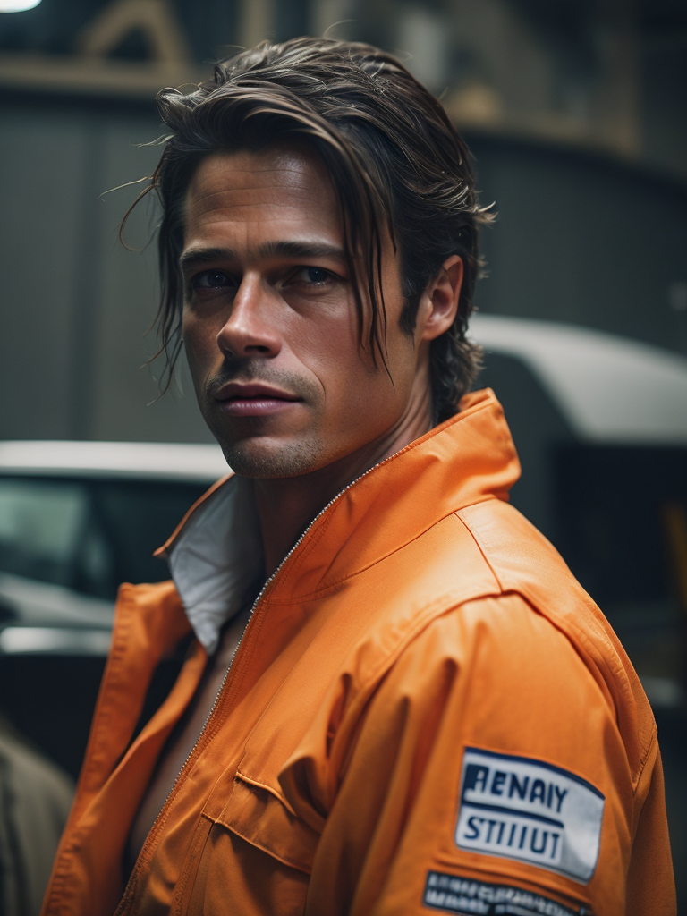 Premium Free ai Images portrait of brad pitt as oil worker
