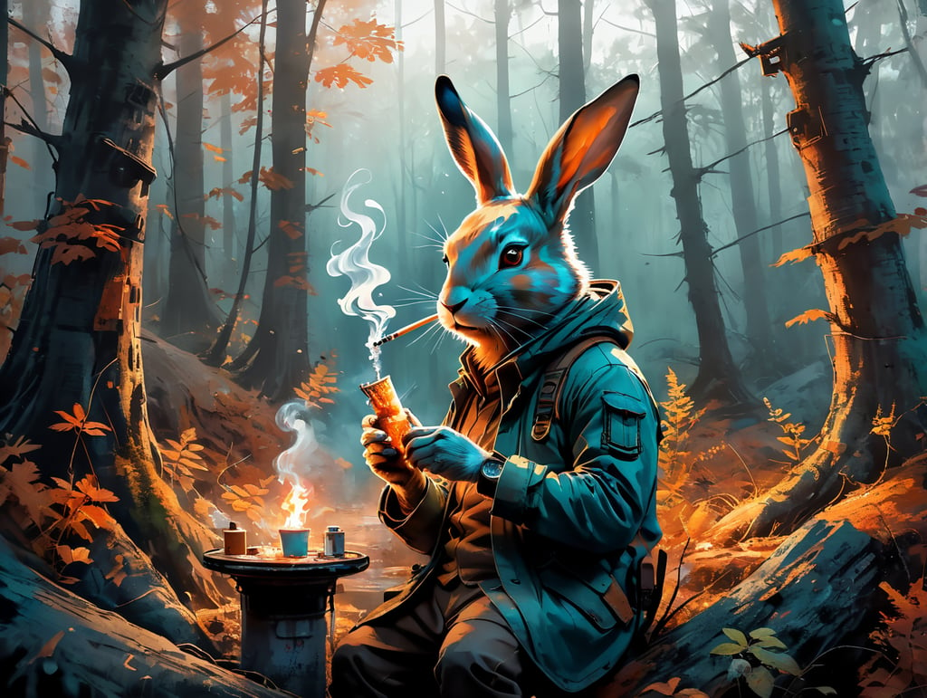 App Rabbit smoking a joint in the forest