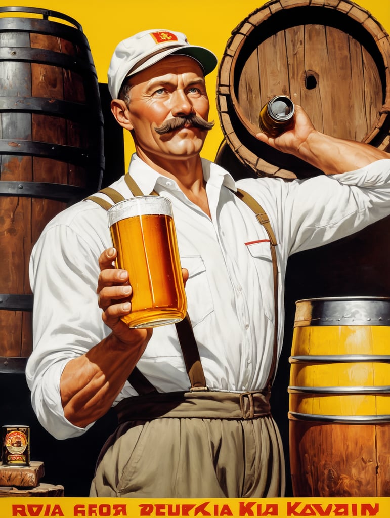 Premium Free ai Images poster soviet man in white shirt and cap holds