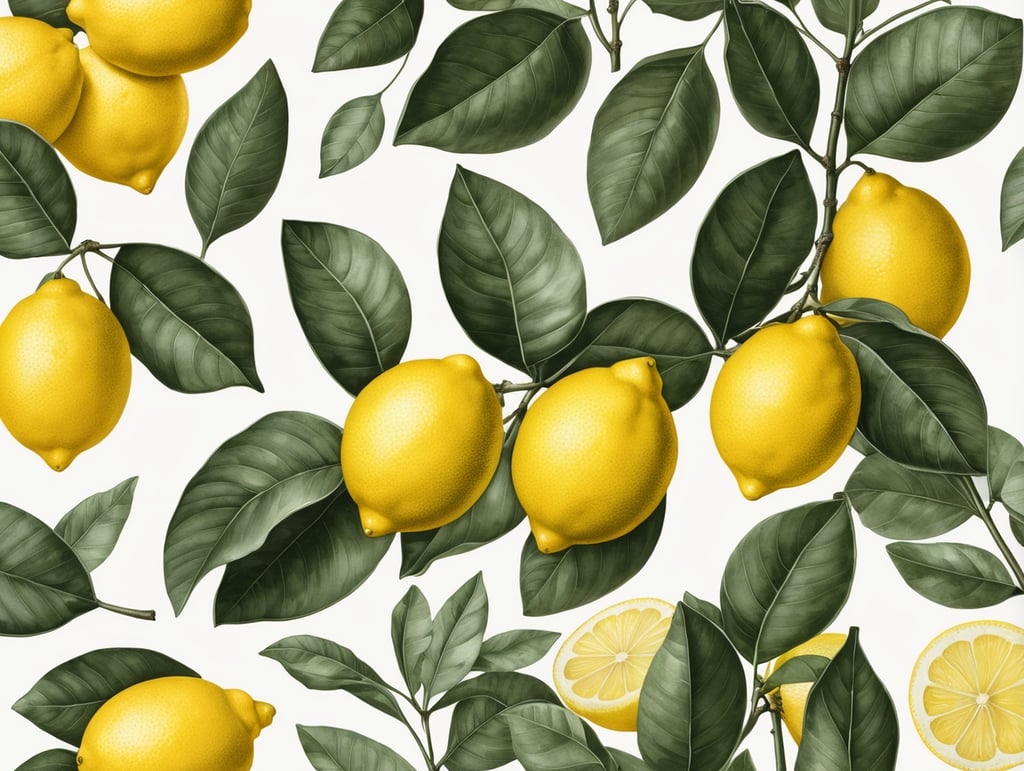 Botanical print. lemons with leaves