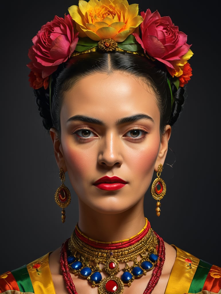 Premium Free ai Images | portrait of frida kahlo bright and saturated ...