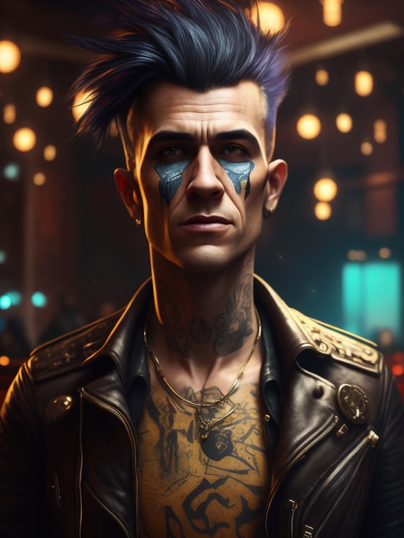 Premium Free ai Images | portrait of punk rocker in bar