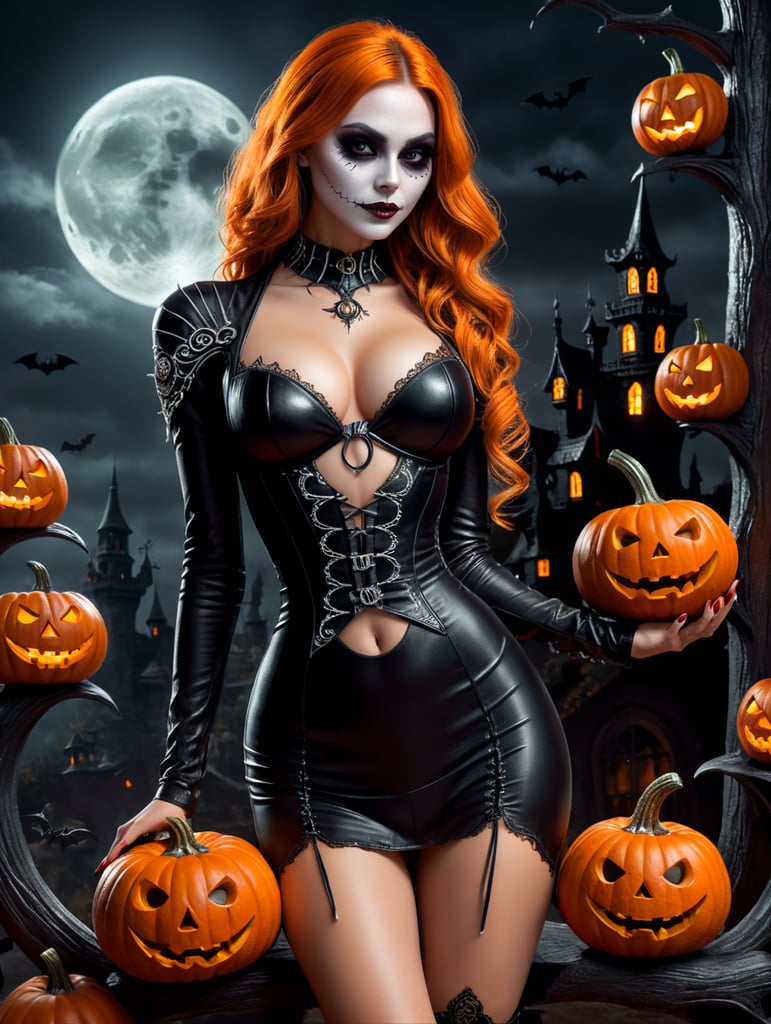 Premium Free ai Images | sexy halloween costume sexy pumpkin jackskeleton