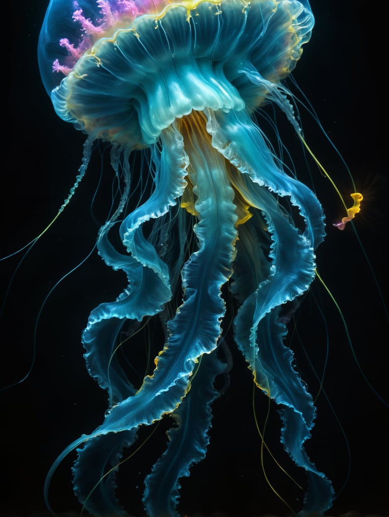 Premium Free ai Images | one very long bioluminescent jellyfish with ...