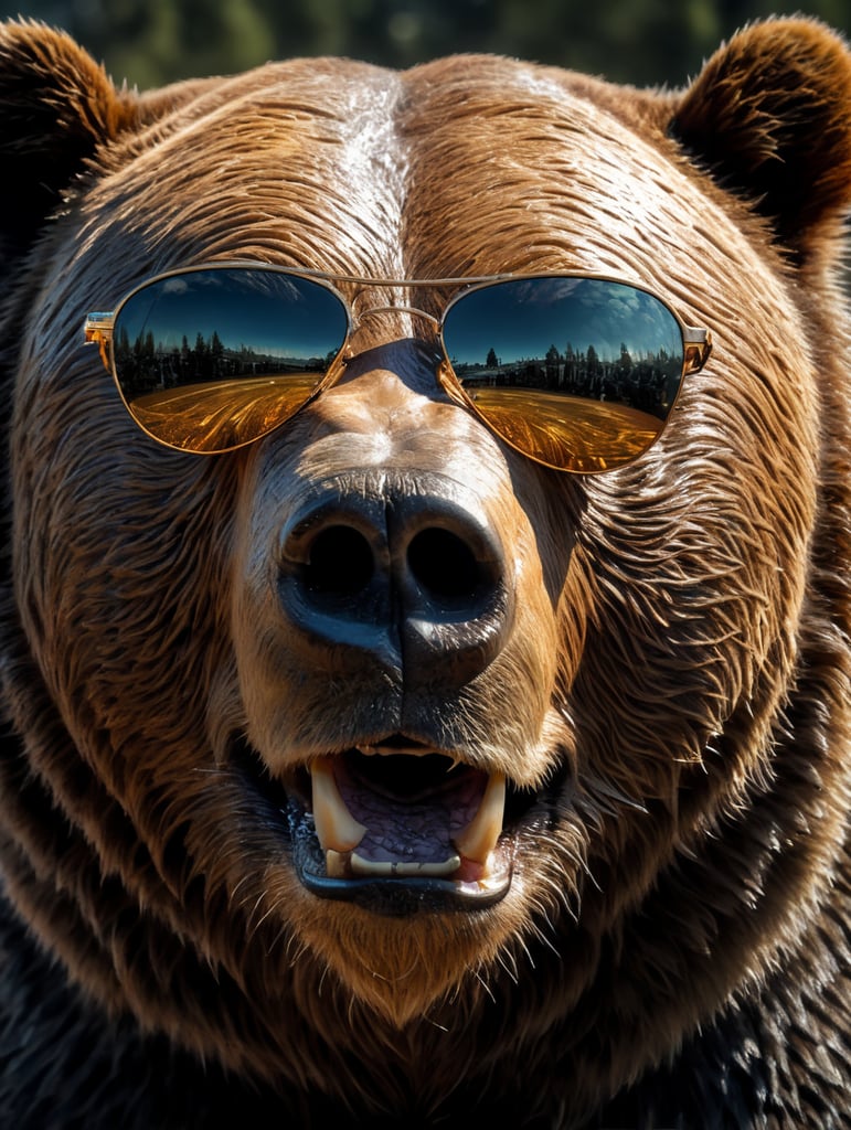 Premium Free ai Images | grizzly bear face close up with reflective ...