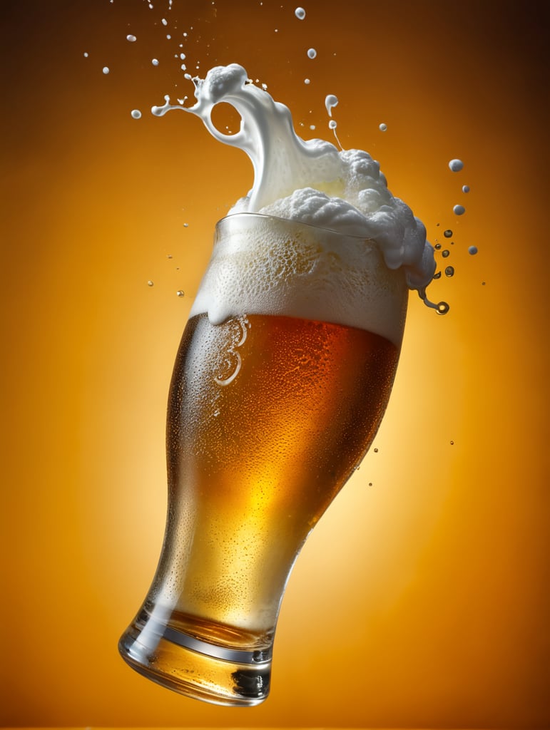 professional photo of a beer glass, Beer foam coming out of a glass
