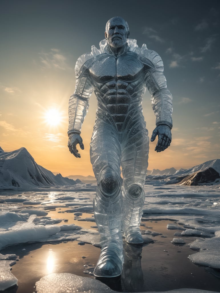 Premium Free ai Images | translucent man made from the ice walking on the  surface of the sun