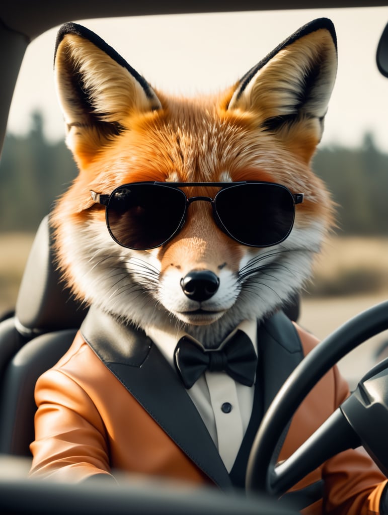 Premium Free ai Images | fox wearing sunglasses driving gm vehicle