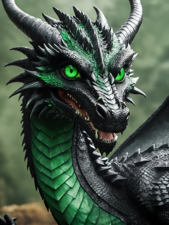Premium Free ai Images | bkack dragon with green eyes
