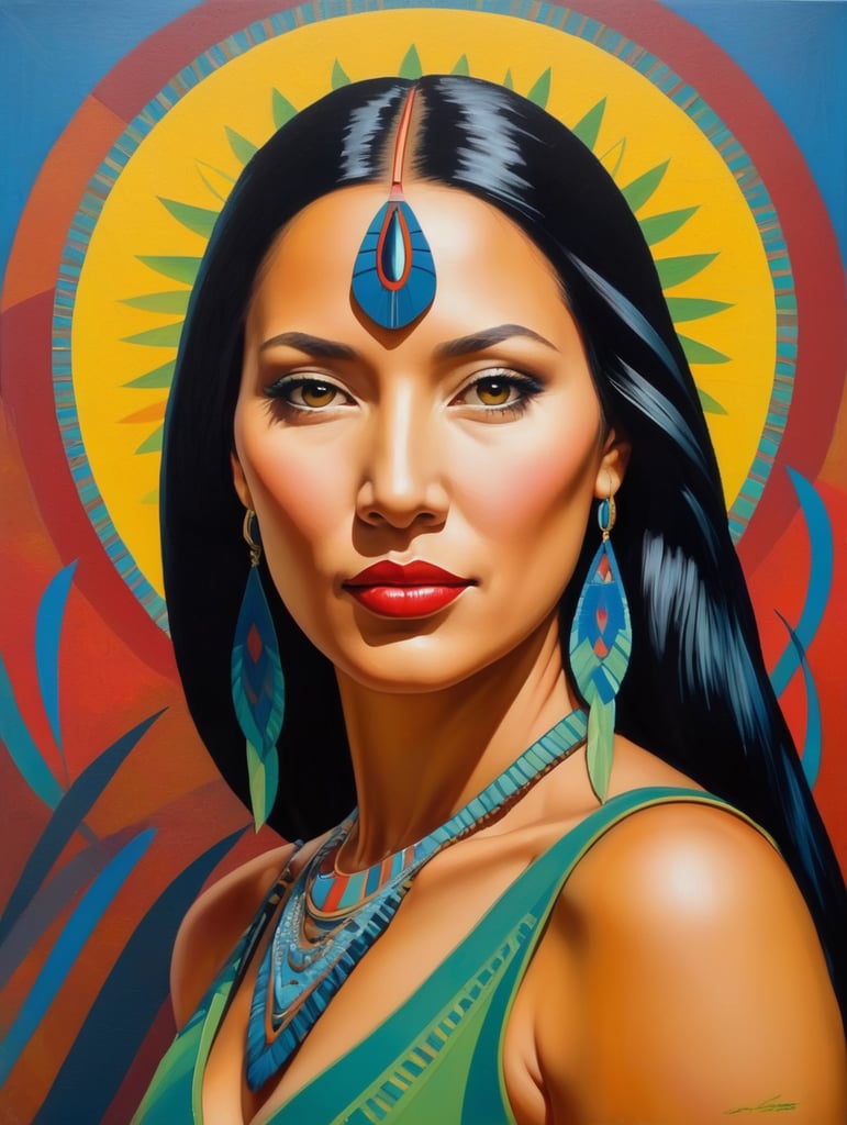 Pocahontas, Painting, Oil, Portrait, Expressionism, Abstract, USA, style of Ed Paschke