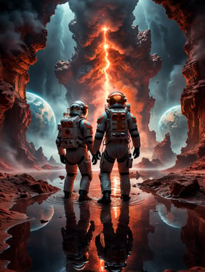 Premium Free ai Images | two astronauts on bloody mars with explossion ...