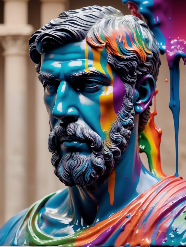 Premium Free ai Images | greek male bust with colorful paint melted the ...