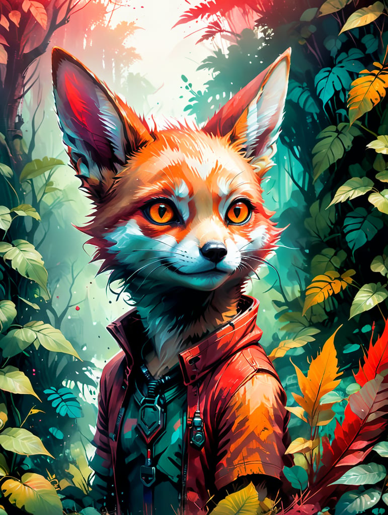 Premium Free ai Images | red cute fennec in jungle red