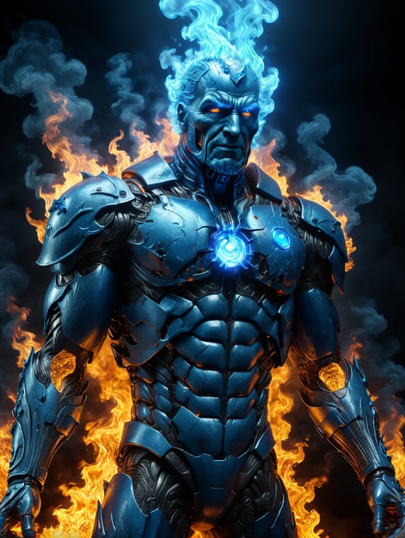 Premium Free ai Images | blue glowing radioactive man on fire