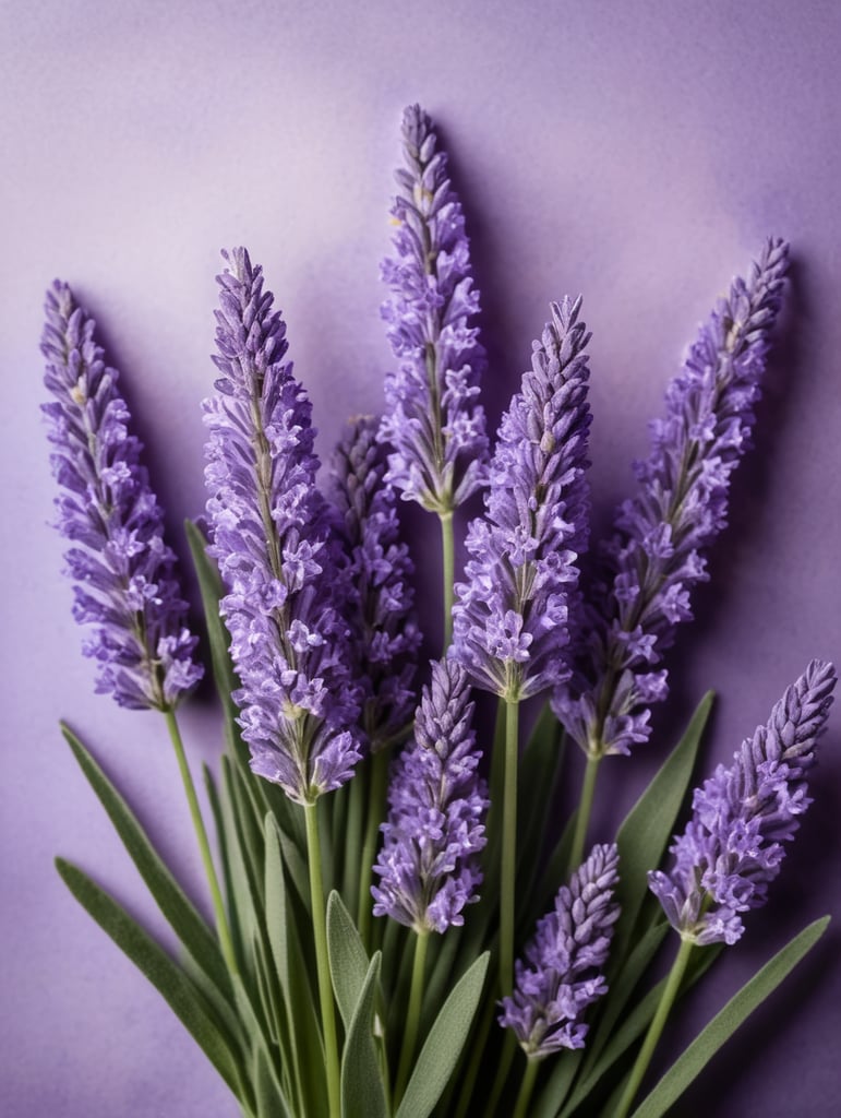 lavender flowers made of paper on a lavender background in photo soft box