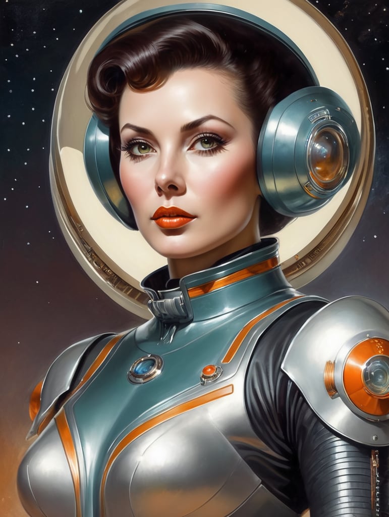 Portrait of a retro scifi space woman, by john willie