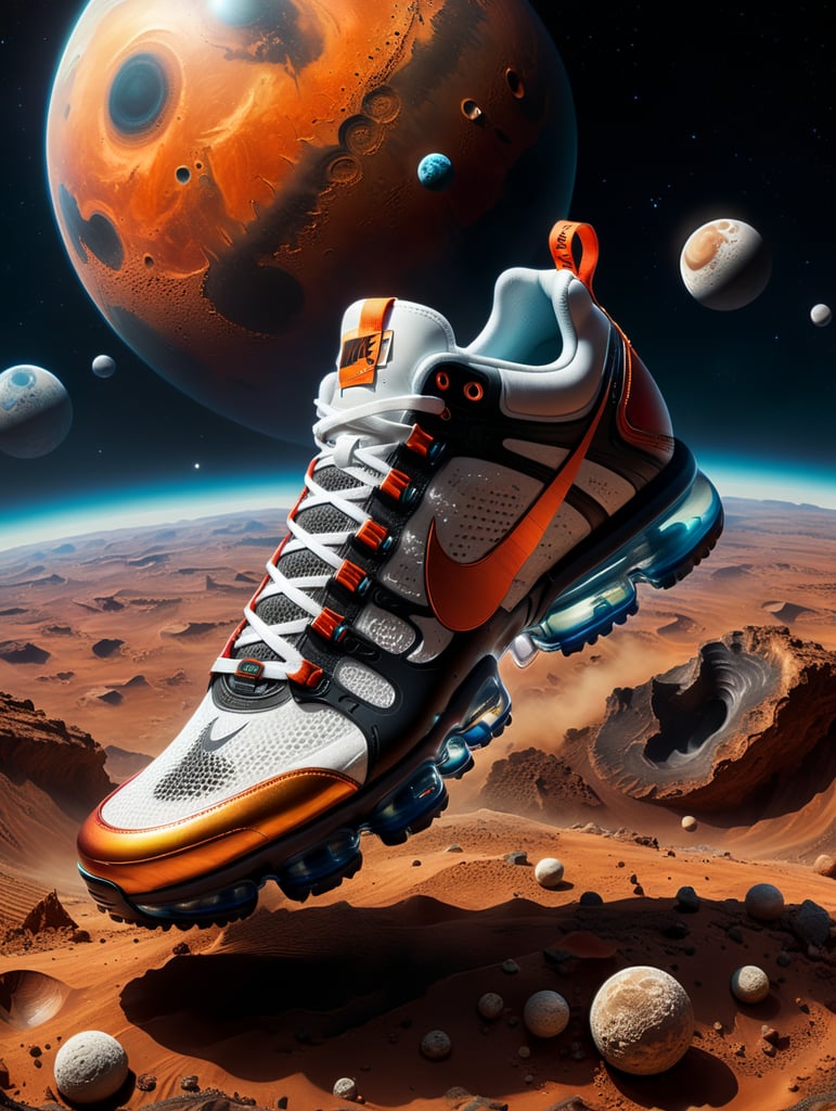 Premium Free ai Images | nike vapor max concept with mars in the background  underneath the saturns moons light