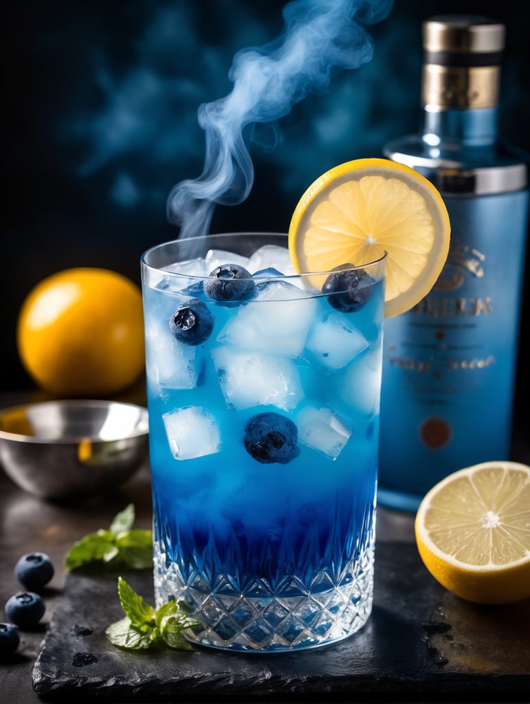 Cocktail blue mist with dehydrated fruit slices