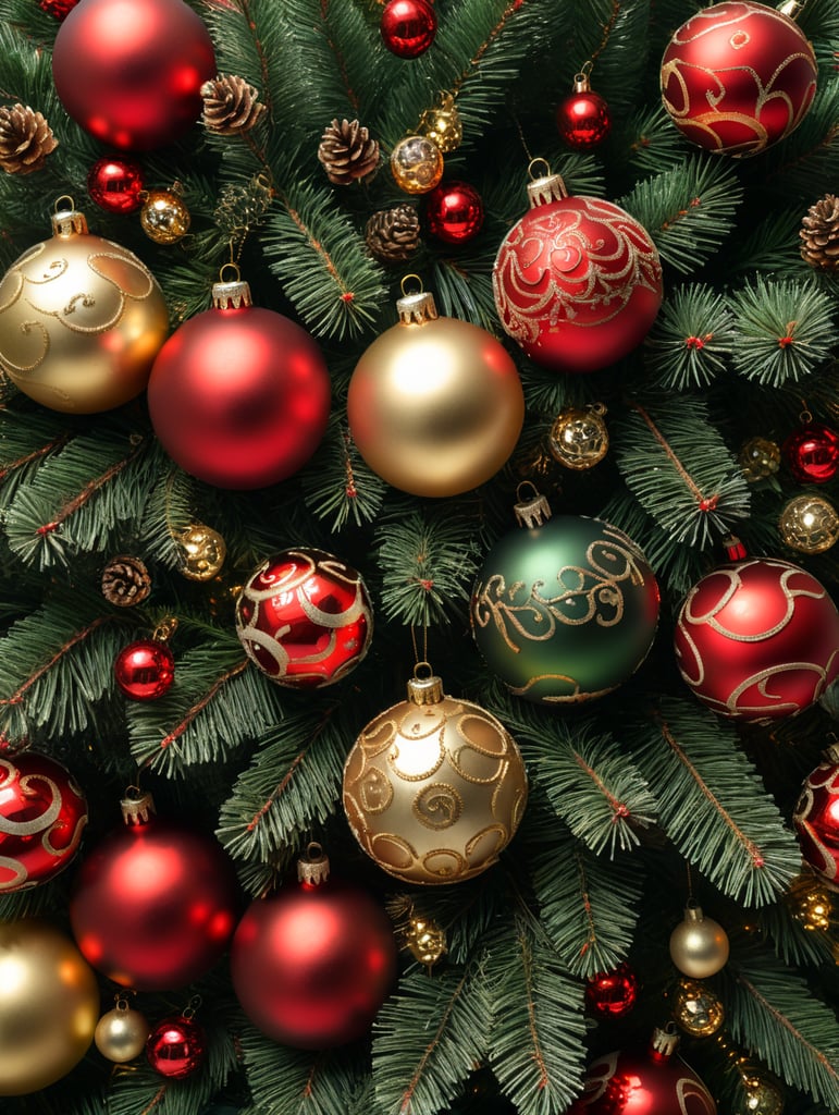 Premium Free ai Images gold and red christmas balls of different
