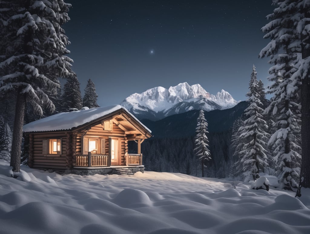 Premium Free ai Images | small log cabin in the pine forest snow ...