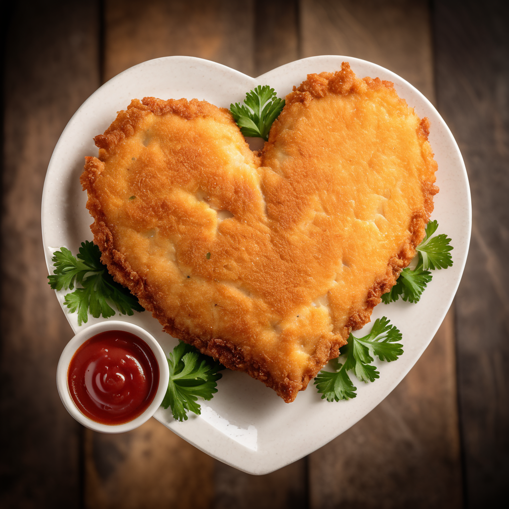 love-heart shaped chicken schnitzel