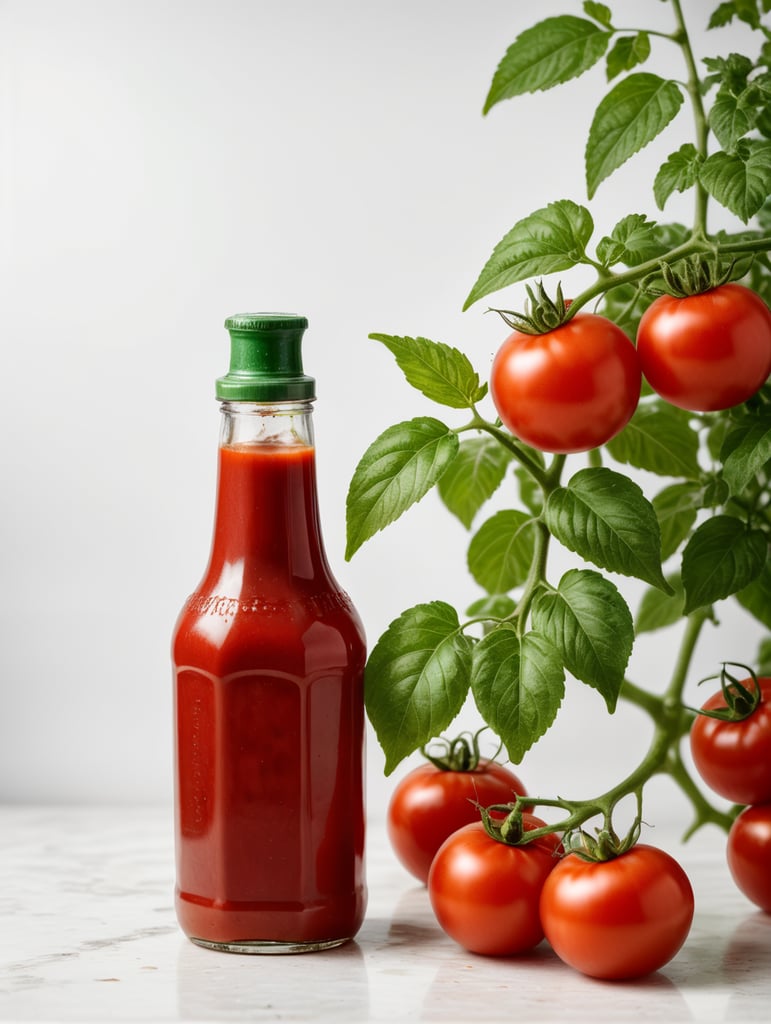 Premium Free ai Images | tomato ketchup bottle red tomato with green ...