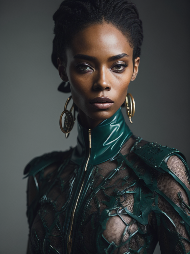 Lumenor AI Image Generation - resolute ebony woman model gazing ...