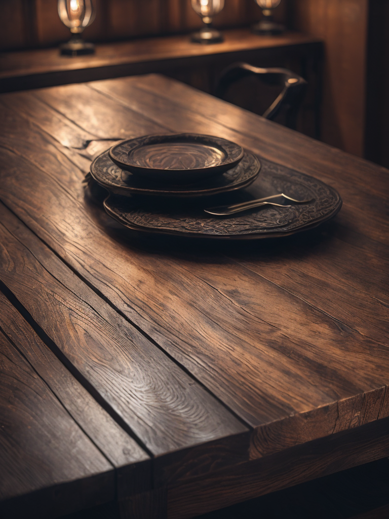 vintage and massive carved wooden table, deep carved wood, black wood