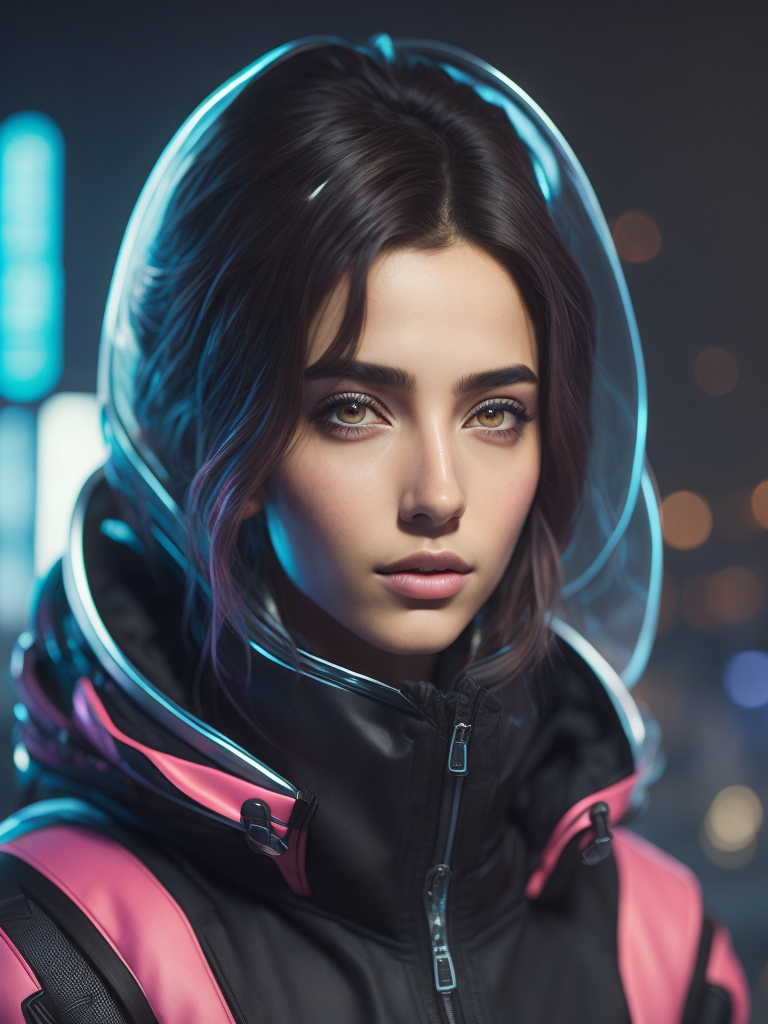 Detailed portrait of cute smiling girl, cyberpunk futuristic neon, pastel pink pigtails, reflective puffy coat, decorated with hearts, by ismail inceoglu dragan bibin hans thoma greg rutkowski alexandros pyromallis nekro rene maritte illustrated, perfect face, fine details hijab girl in futuristic robotic suit detailed ana de armas portrait neon operator girl cyberpunk futuristic neon reflective puffy coat, decorated with traditional japanese ornaments by ismail inceoglu dragan bibin hans thoma greg rutkowski alexandros pyromallis nekro rene margitte illustrated perfect face, fine details, realistic shaded, fine - face, pretty face, tongue out