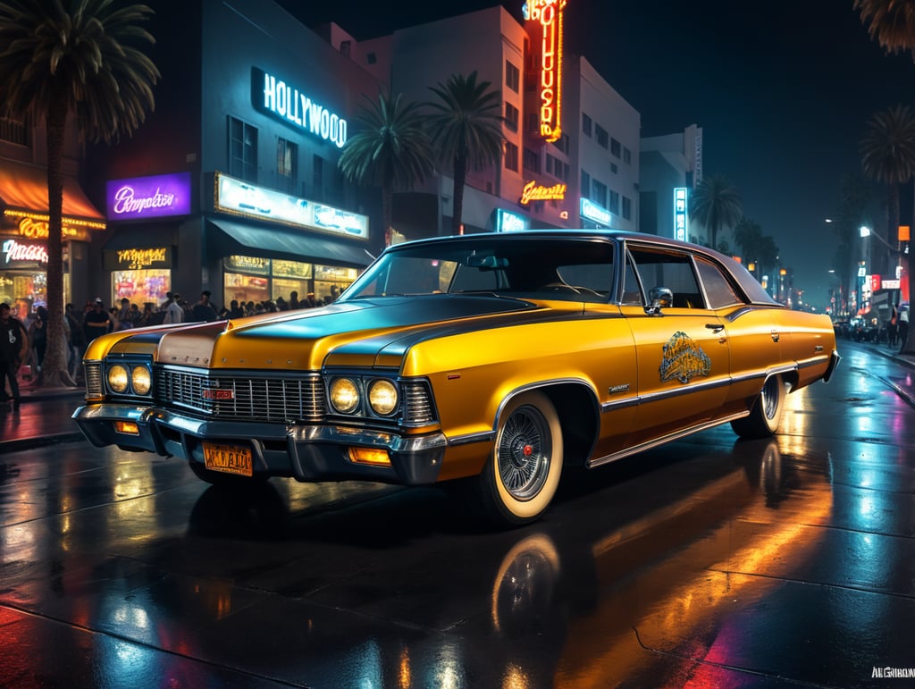 Premium Free ai Images | lowrider car on hollywood boulevard by night