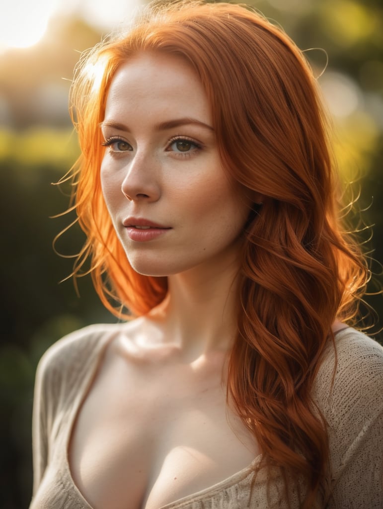 beautiful redhead 22 year old woman, nipples, sun light