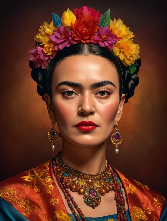 Premium Free ai Images | portrait of frida kahlo bright and saturated ...
